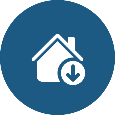 Group 1321317503 (3) House icon with download arrow symbol.